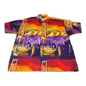 Monzini San Francisco Golden Gate Bridge Hawaiian Button Up Shirt Men's XL